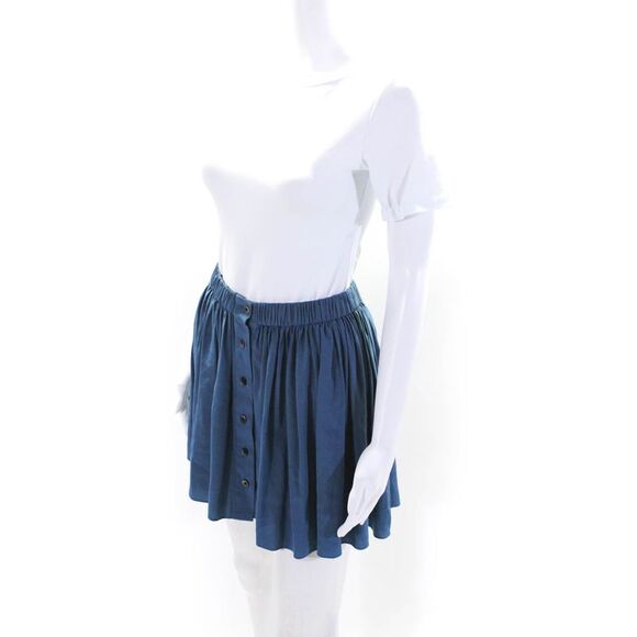 Thakoon Addition Womens Elastic Waist Pleated Button Up Mini Skirt Blue Size L - Picture 2 of 4